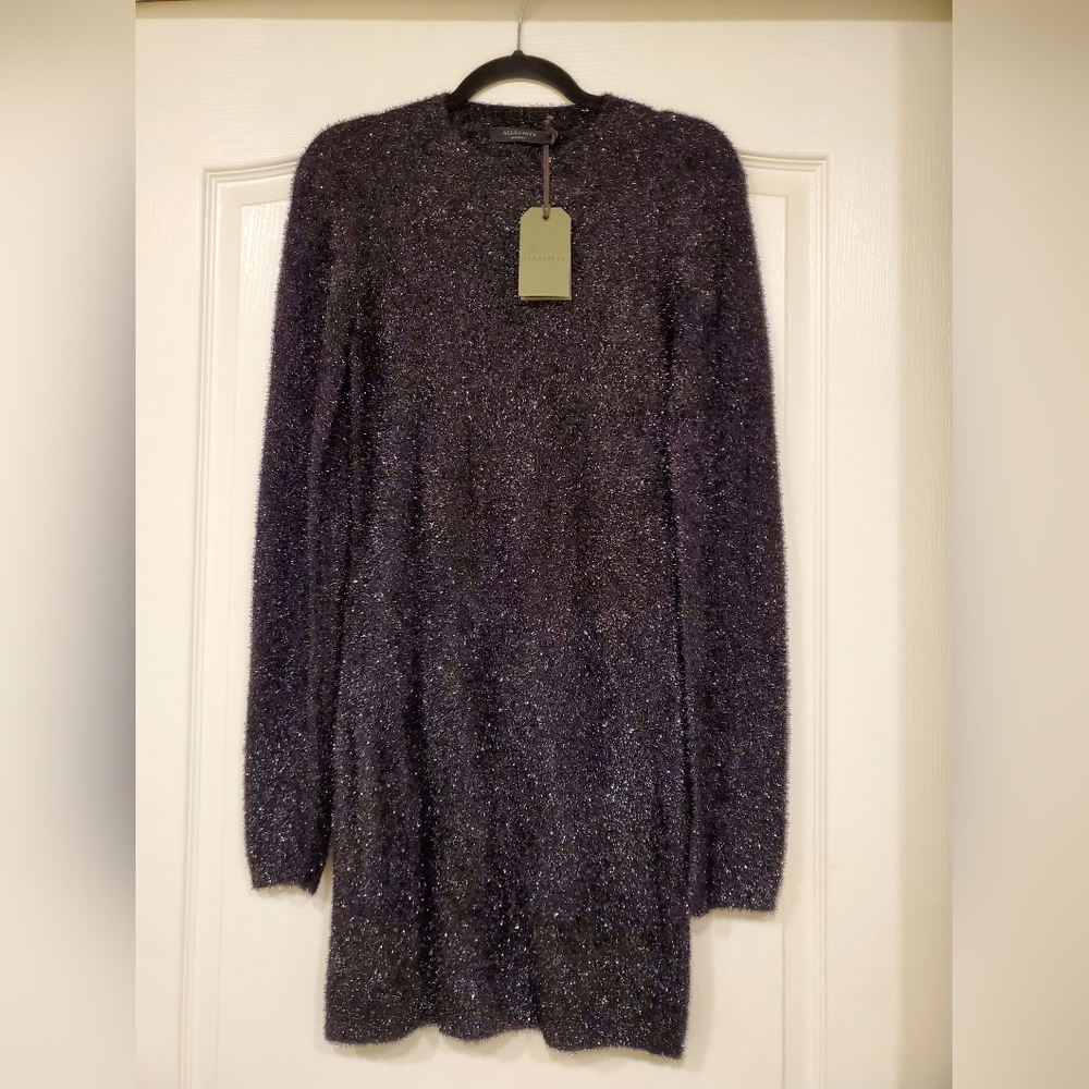 All Saints Black Sparkle Long Sleeve Dress